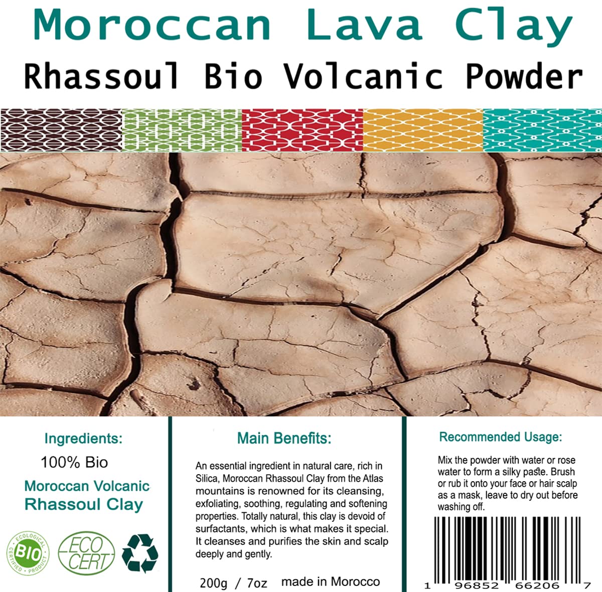 FERIHA Moroccan Rhassoul Bio Clay Powder, Organic Facial Body & Hair Mask. Fight Acne, Cleanse Impurities, & Improve Skin Elasticity.