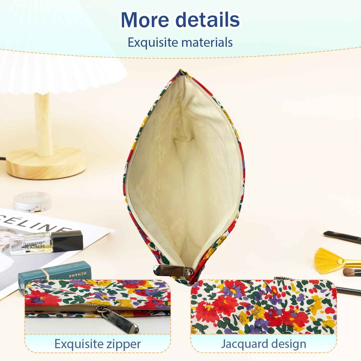 lllyan Travel Makeup Bag Zipper Pouch Fashionable Print Design, Spacious Cosmetic Bag Can Also Purse Organizer Pouches（Red print）