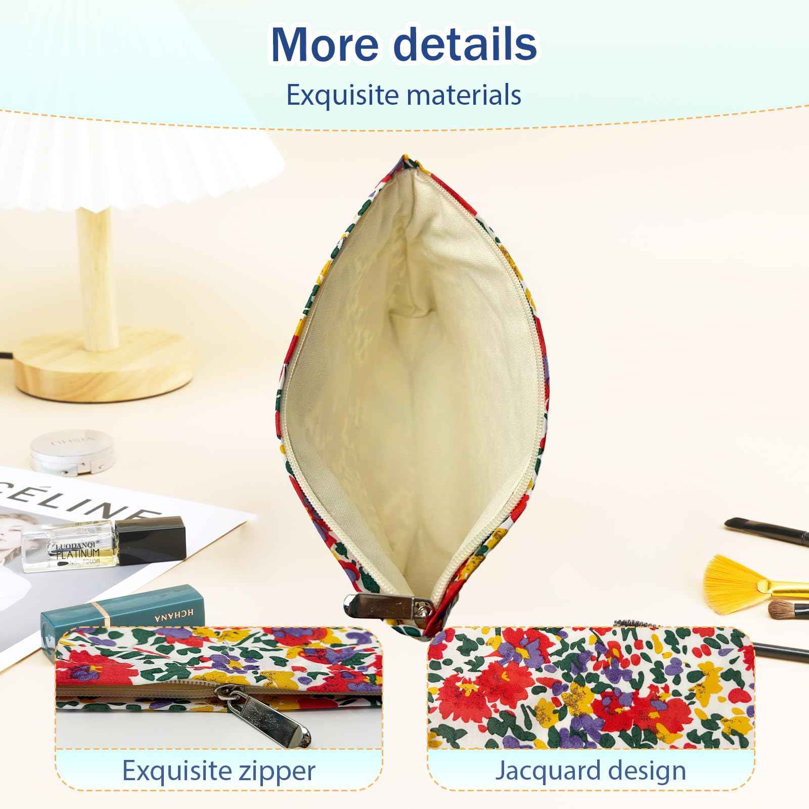 lllyan Travel Makeup Bag Zipper Pouch Fashionable Print Design, Spacious Cosmetic Bag Can Also Purse Organizer Pouches（Red print）