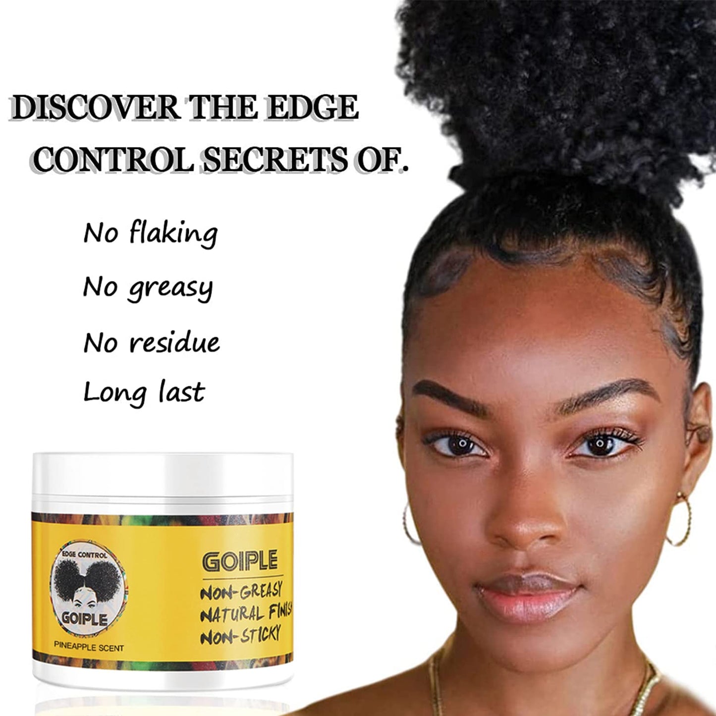 Goiple Edge Control Wax for Women Strong Hold Non-greasy Edge Smoother Pineapple Scent (4oz+0.7oz+Edge Brushes*2+ Edge Scarf)