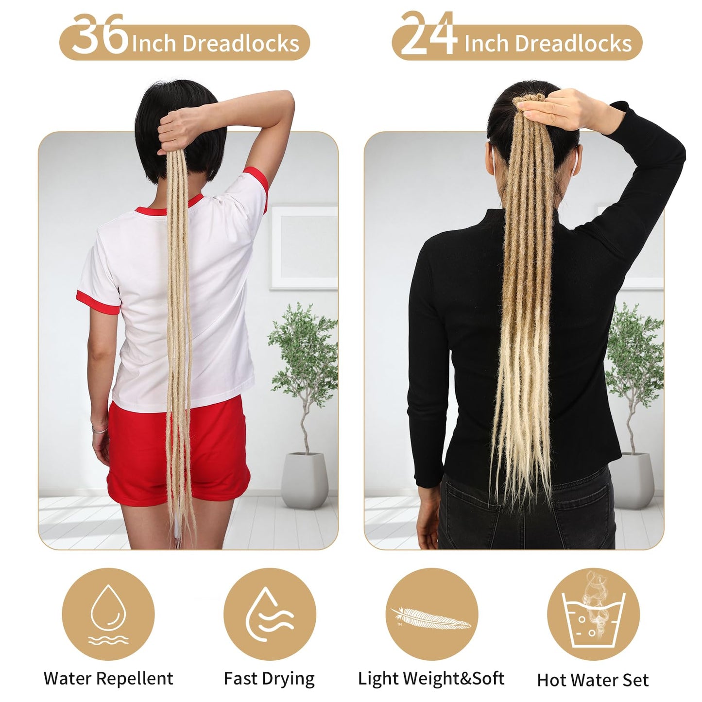 WIGNEE 24 Inch Synthetic Dreadlock Extensions Unisex Boho Straight Dreads Extensions 10 Strands Gradient Color Ombre Brown Dreadlocks Extension Handmade Soft Reggae Style Fake Dreads (24 Inch，M1B/27)