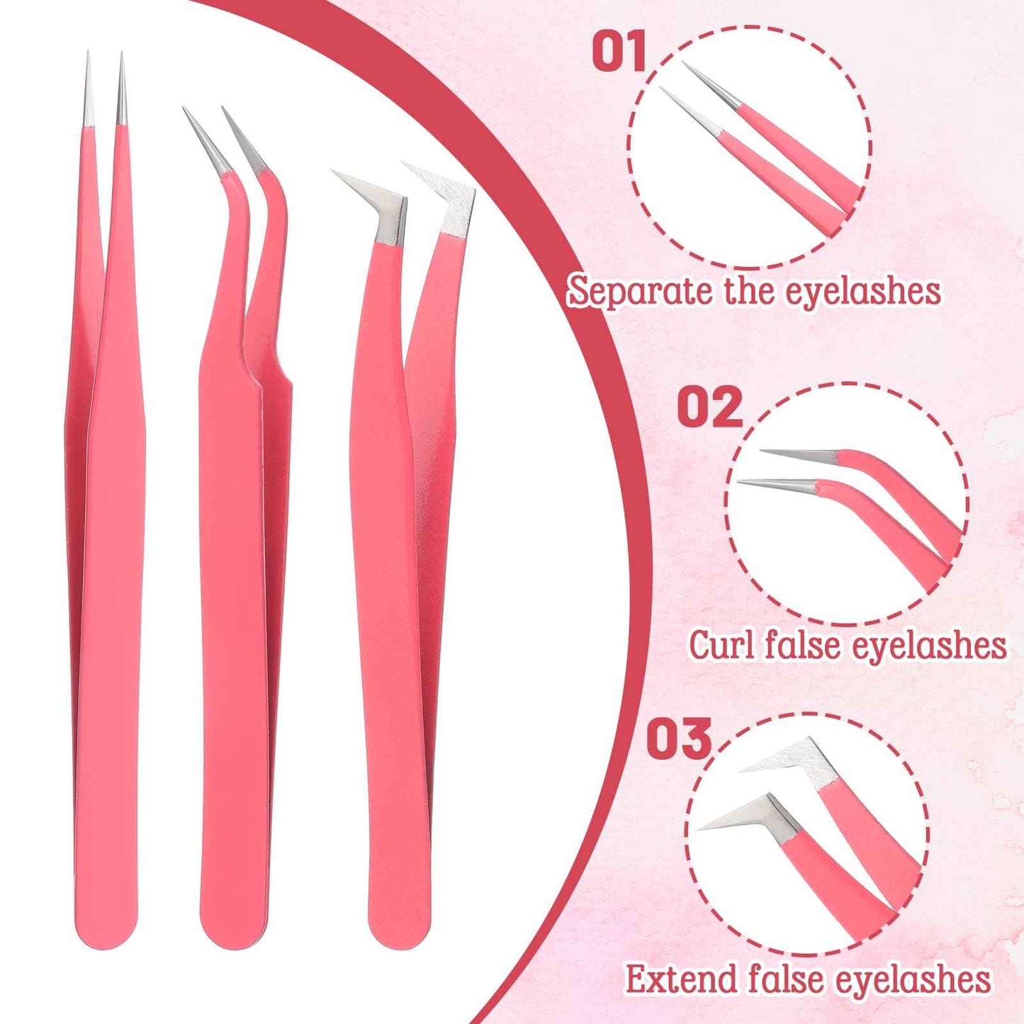 6 Pack Lash Extension Tweezers, Lash Tweezers For Eyelash Extensions, Straight and Curved Eyelash Tweezer, Fiber Tip Lash Tweezer for Professional Eyelash Extension Artists, Girls, Women