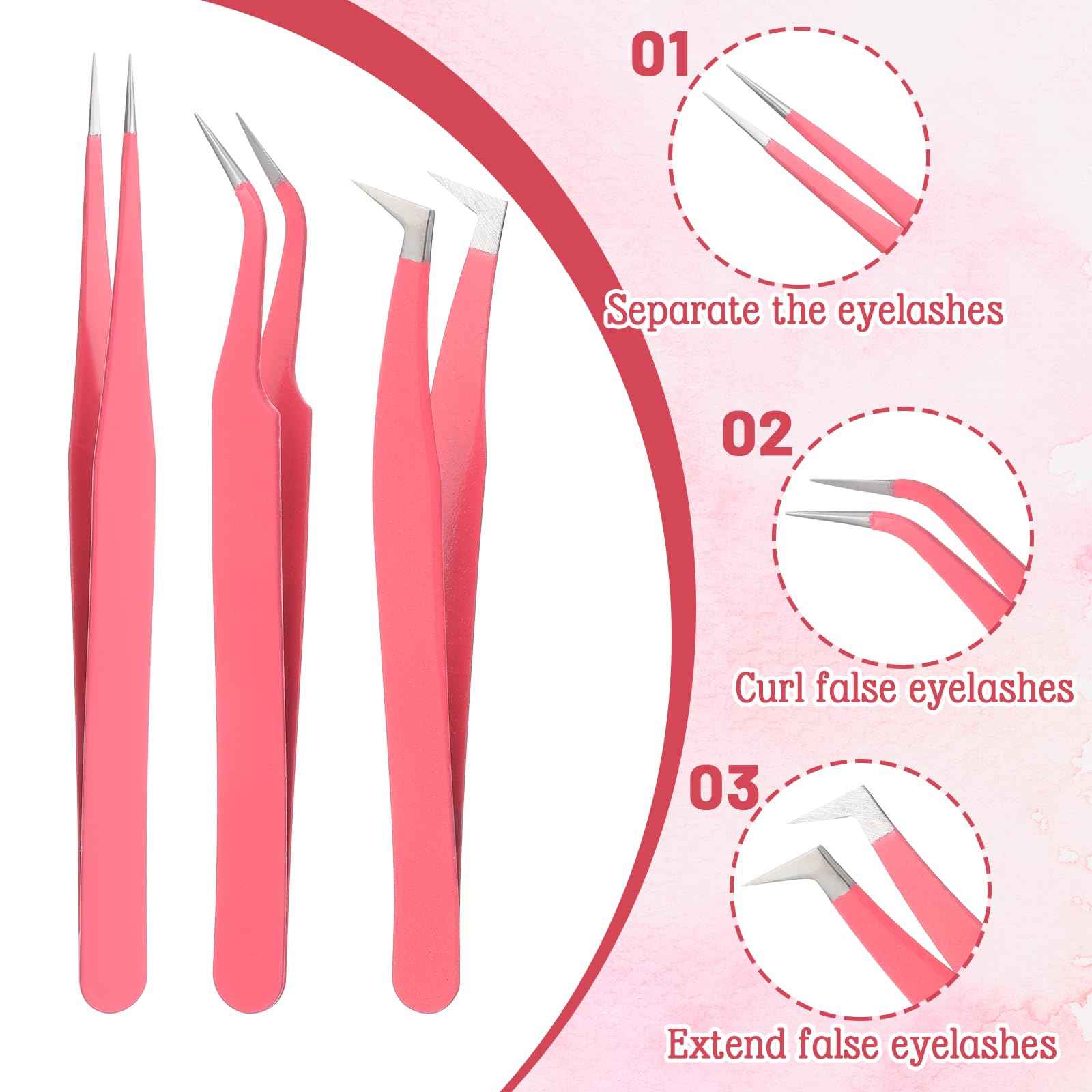 6 Pack Lash Extension Tweezers, Lash Tweezers For Eyelash Extensions, Straight and Curved Eyelash Tweezer, Fiber Tip Lash Tweezer for Professional Eyelash Extension Artists, Girls, Women