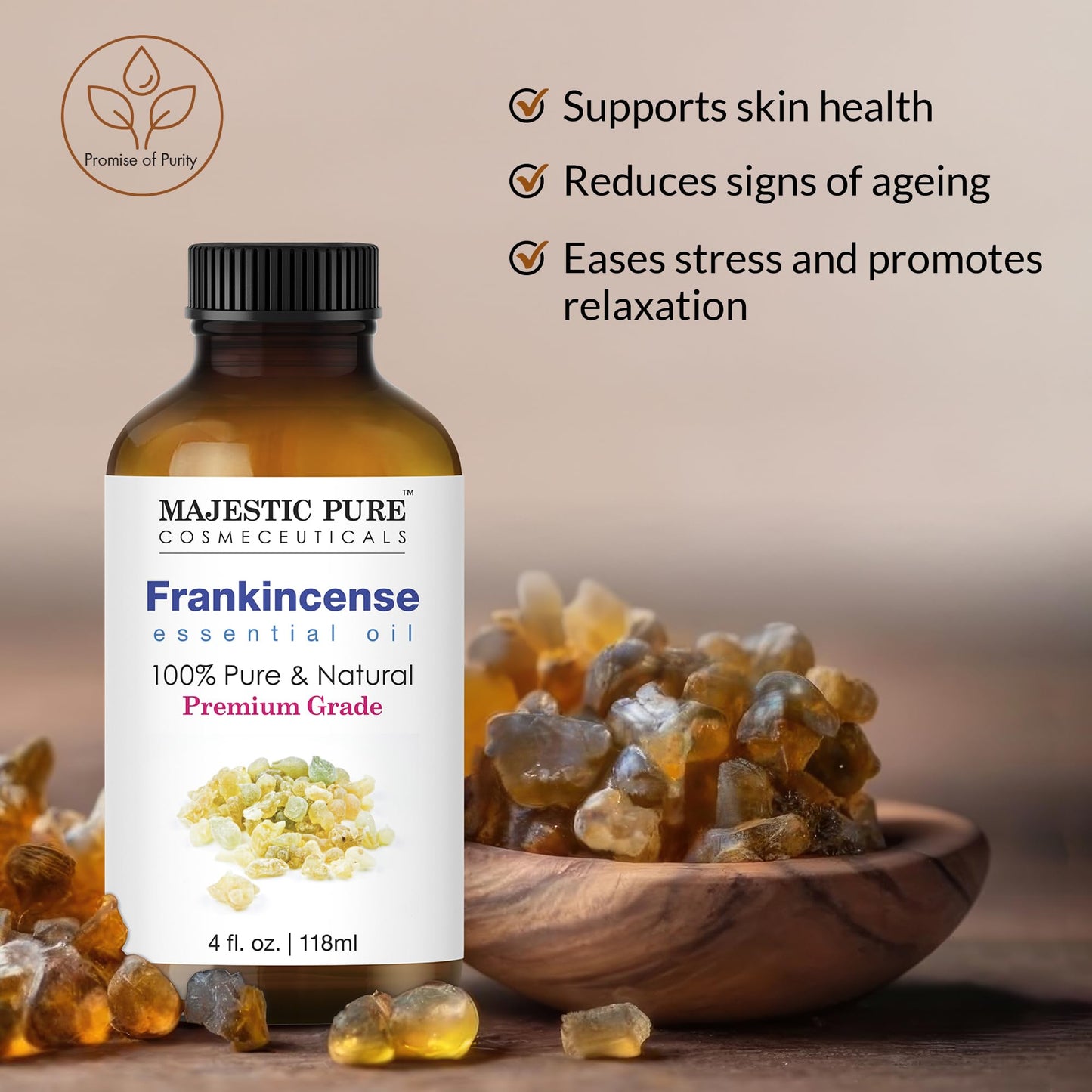 MAJESTIC PURE Frankincense Essential Oil | 100% Pure and Natural Frankincense Oil | Premium Grade Essential Oils for Hair Care, Home Diffusers, Skin, Aromatherapy, Massage and Humidifiers | 4 Fl Oz