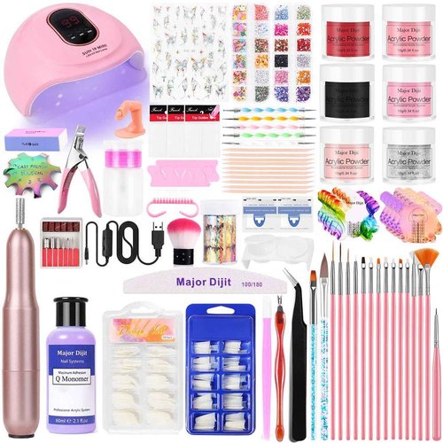 Acrylic Nail Kit with liquid Monomer,6 colors Glitter Acrylic powder UV Lamp for Beginners with Everything Nail Supplies (Pink)