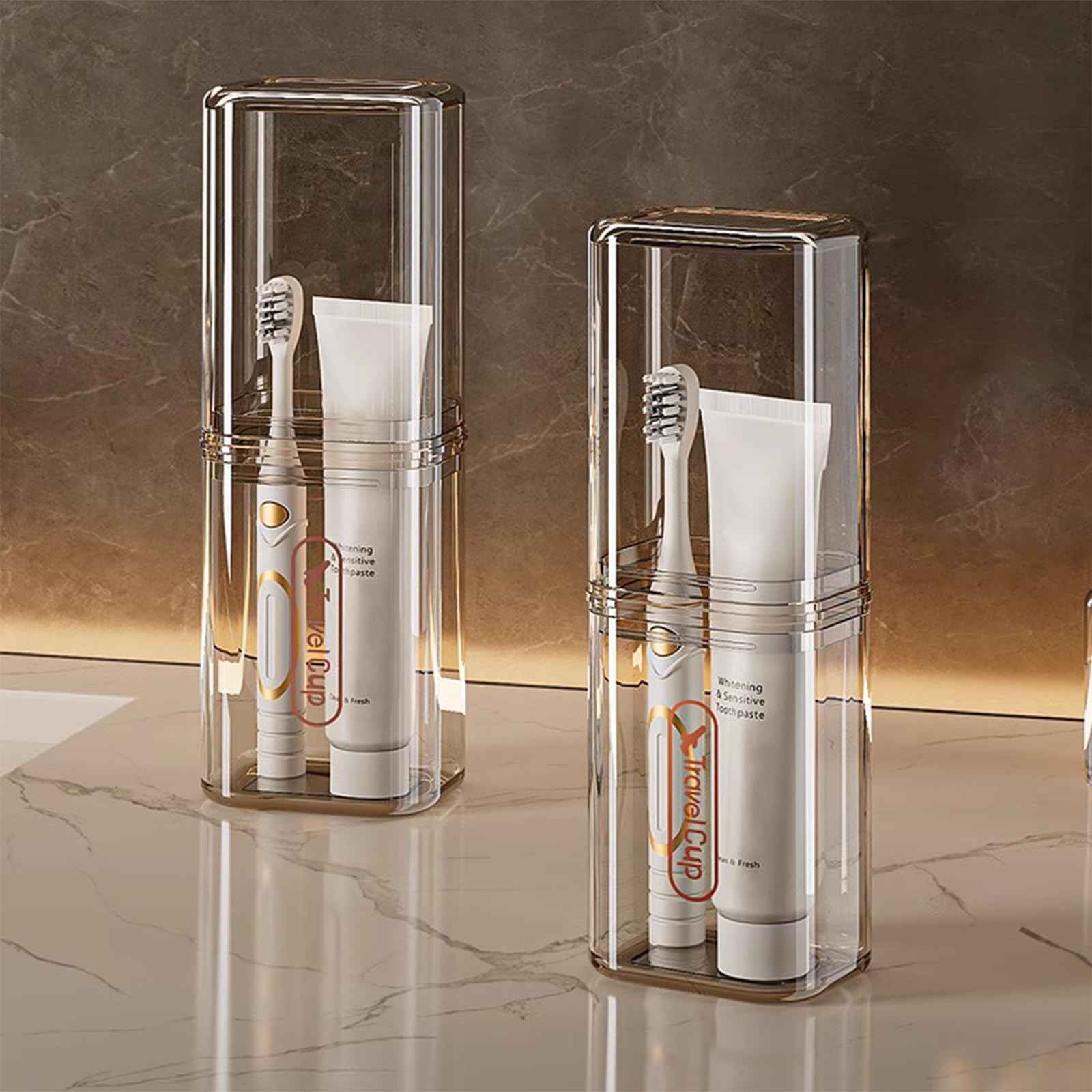 2Pcs Toothbrush Cup Toothbrush Travel Case, Travel Toothbrush Holder Case with Cover Portable Multifunctional Toothbrush Cover, Suitable for Travel Business Camping Bathroom School or Daily Uses