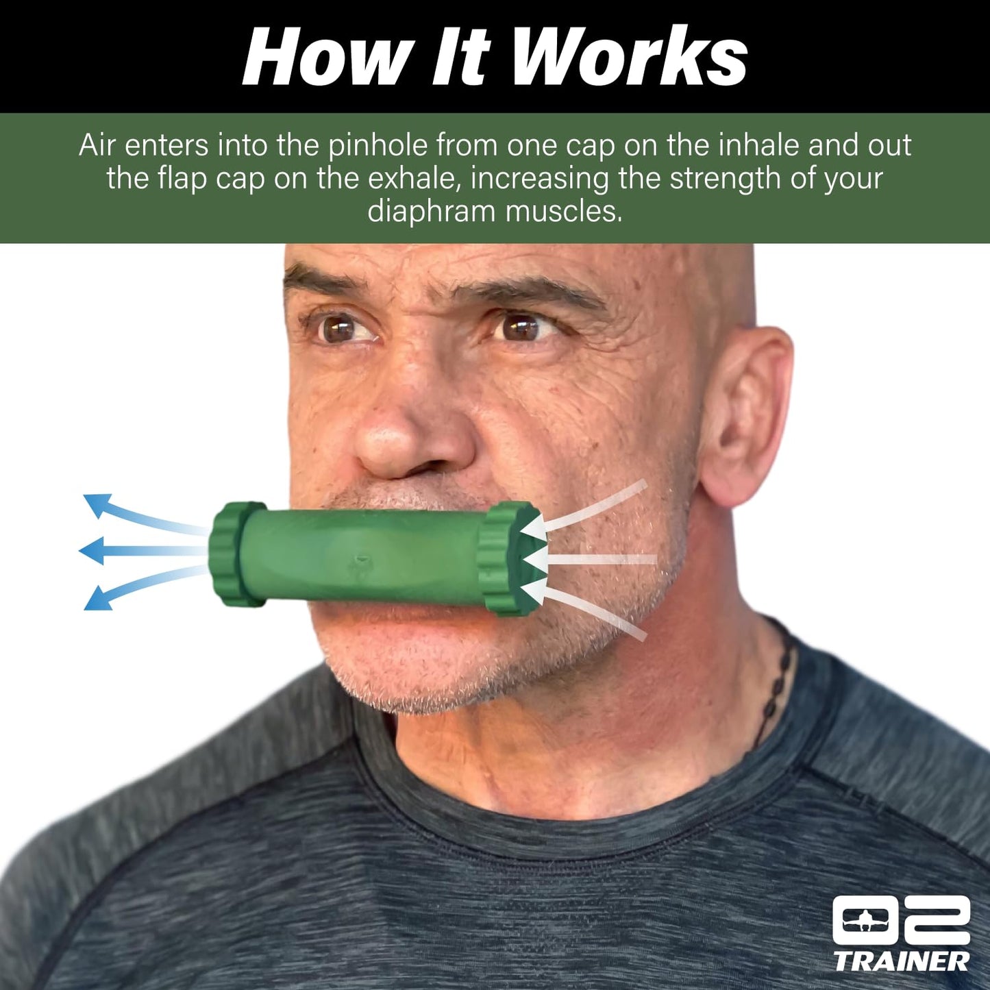 Bas Rutten O2 Inspiratory Muscle Training Device for Improving Diaphragmatic Breathing | Portable Lung Muscle and Respiratory Power Training Device | High Altitude Breathing Trainer | Green