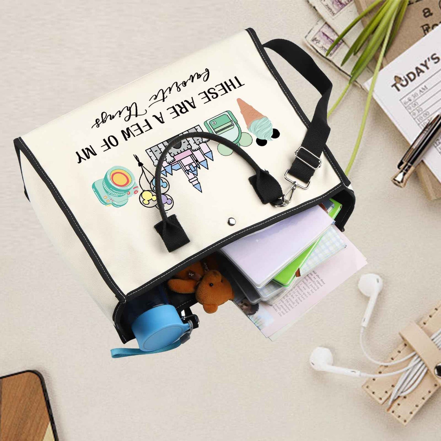 Vacation Trip Gift Fairytale Fans Tote Bag Mouse Family Trip Snacks Makeup Bag Magic Kingd*m Gift Mouse Ice Cream Handbag (F-things Mouse LT)
