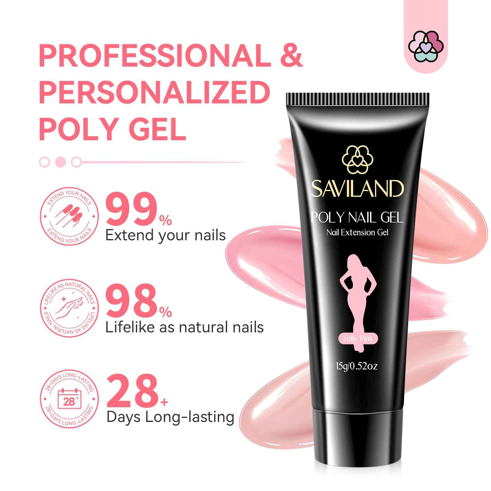 Saviland All-in-1 Poly Gel Nail Kit：6 PCS Nail Extension Kit with 220W U V Light Slip Solution Base & Top Gel Dual Forms U V Gloves for Home Salon