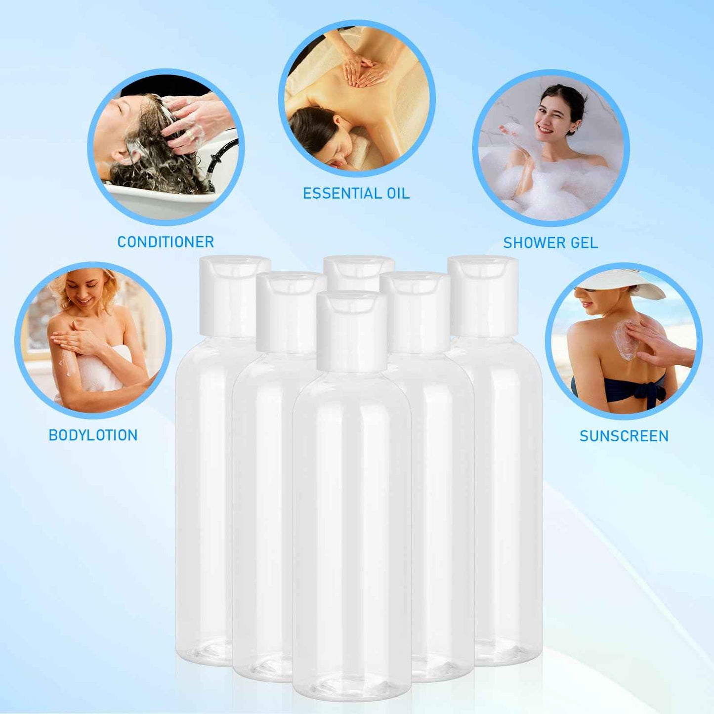 CHGANG 6 Pack 3.4 oz Travel Bottles for Toiletries - TSA Approved Leakproof Plastic Empty Travel Size Bottles Containers with Labels for Shampoo, Conditioner, Lotion