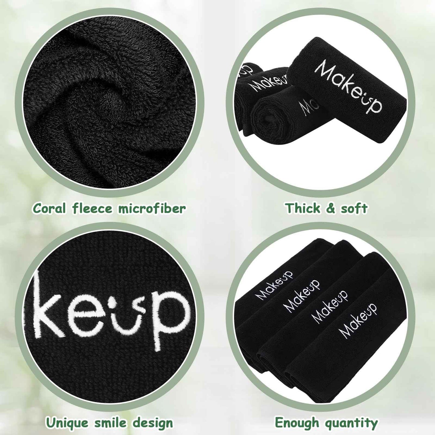 Shimeyao 13x13 Inch Black Makeup Towels Reusable Makeup Washcloths for Face Facial Remover Washcloths Absorbent Cotton Towel for Women Skin Care (6 Pcs,Smile Pattern)