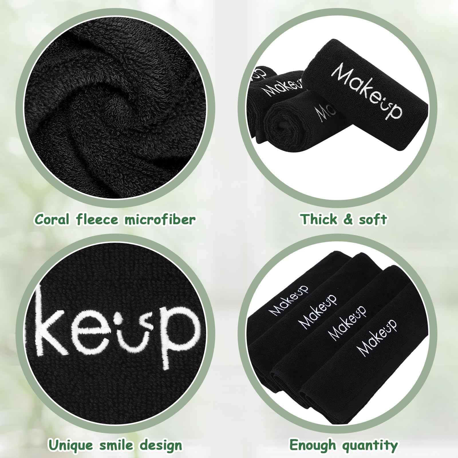 Shimeyao 13x13 Inch Black Makeup Towels Reusable Makeup Washcloths for Face Facial Remover Washcloths Absorbent Cotton Towel for Women Skin Care (6 Pcs,Smile Pattern)