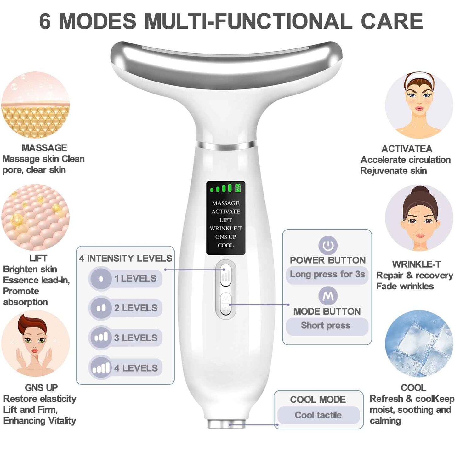 Youngfocus Face-Neck Massager, Vibration, Cooling and Thermal Functions for RedLight Therapy Skin Care, Anti-Aging Facial Massager Wand Improve, Lift, Tightening and Smooth (White)
