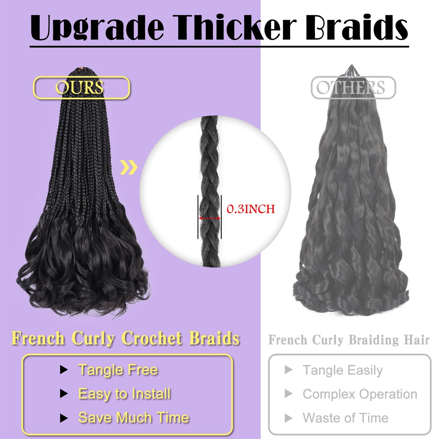 French Curl Crochet Braids 24 Inch Goddess Box Braids Crochet Hair for Women 8 Packs Pre Looped Crochet Box Braids with Curly Ends Synthetic French Curly Braiding Hair Extensions (1B#)