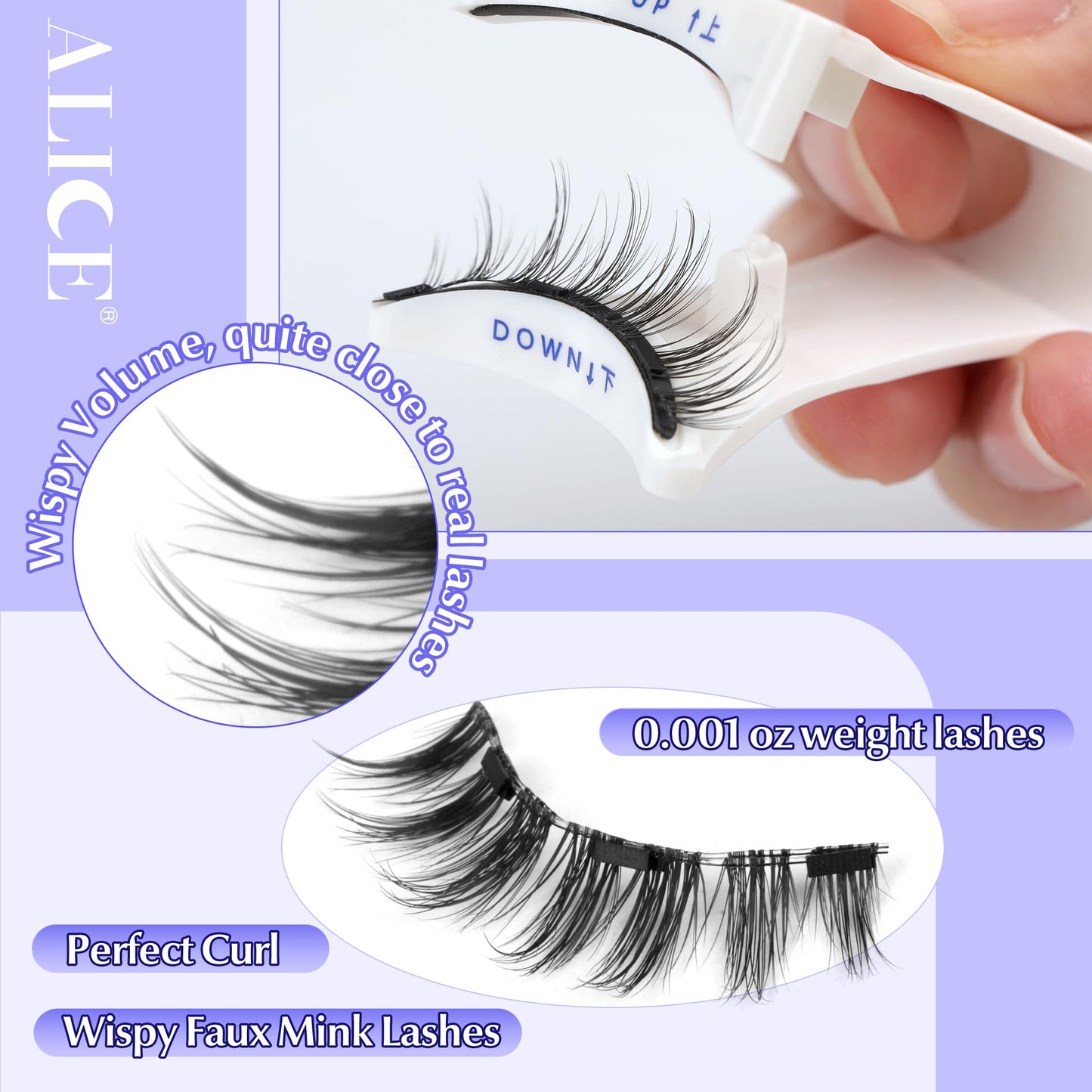 ALICE Magnetic Eyelashes with Applicator, Reusable Natural Manga Magnetic Lashes Kit, No Glue Needed Eyelashes with Magnets, Easy to Wear and Remove for All-Day Comfort