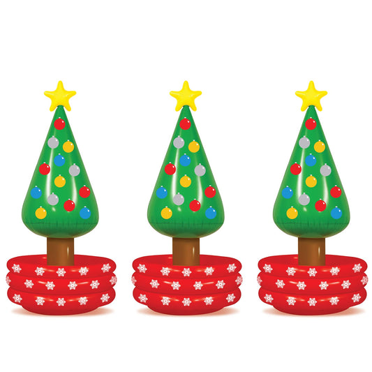 Beistle Inflatable Christmas Tree Coolers, 3 Pack, 4’ 8” x 26”, Each Holds Approx. 24 12 oz. Cans - Drink Cooler, Drink Containers for Parties, Christmas Inflatable, Holiday Decorations