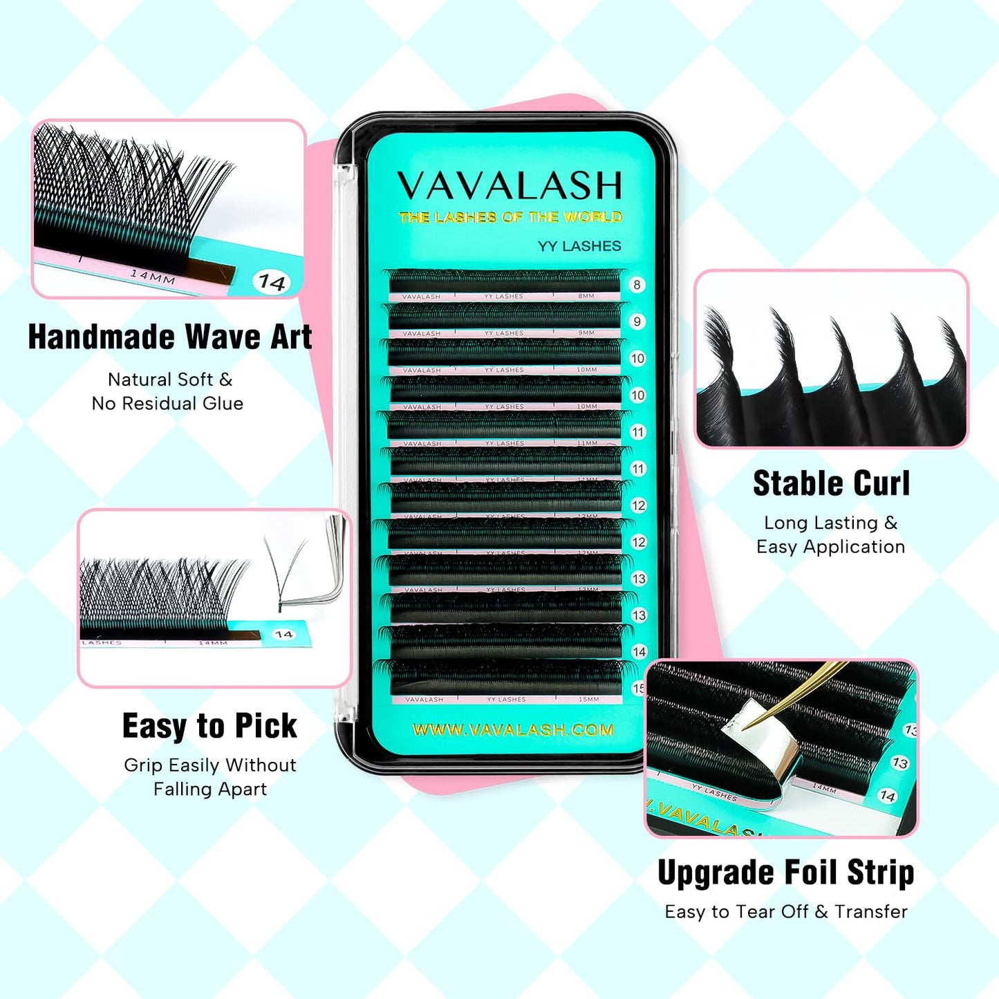 VAVALASH Y Lash Extensions C Curl 0.05mm 8mm Tray Easy Premade Volume 2D Fans Eyelash Extension YY Type Natural Volume Lashes Extension Soft Matte Black Lashes (YY-0.05-C-8mm)