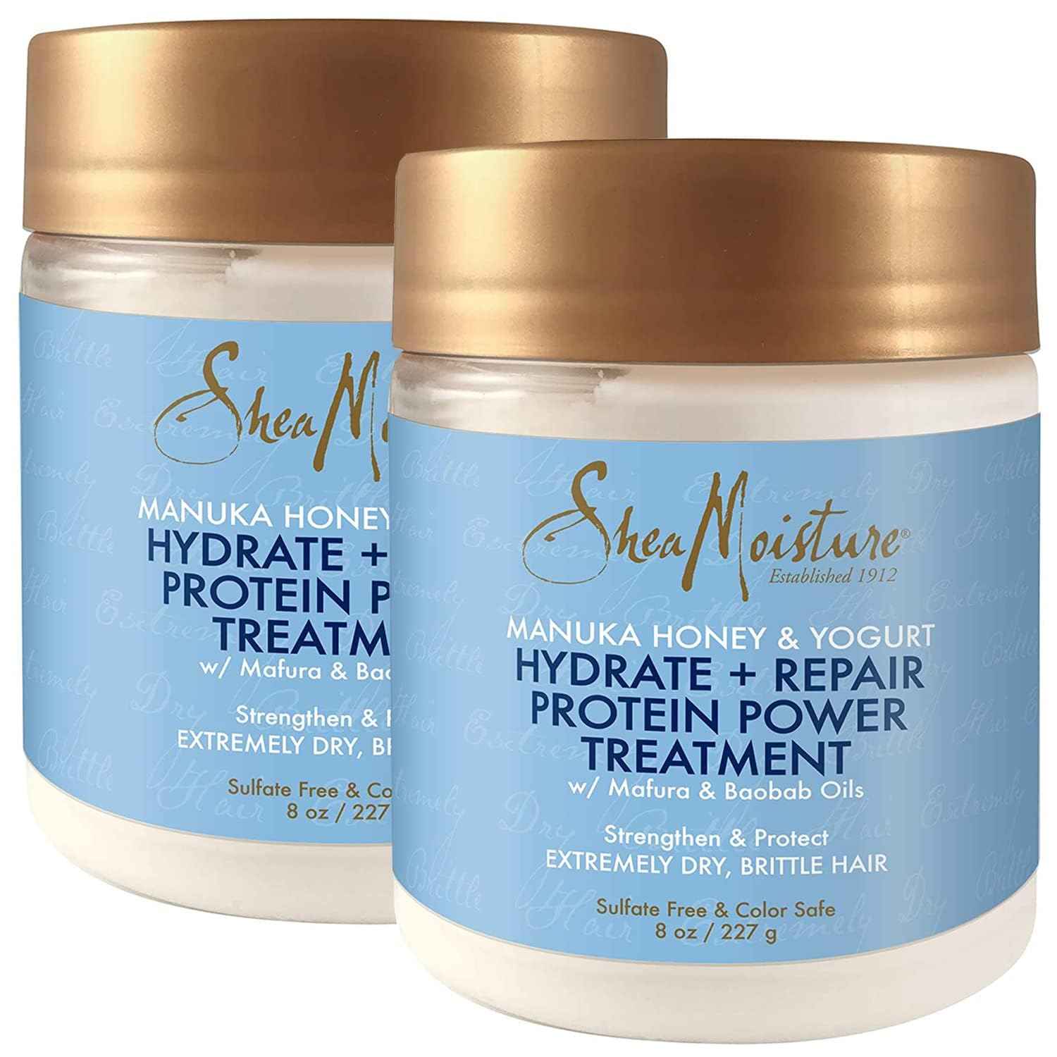 SheaMoisture Hair Mask - Manuka Honey & Yogurt, Hydrate + Repair Protein Power Treatment, Hair Treatment for Dry, Damaged Hair Care with Organic Shea Butter & Castor Oil for Hair, 8 Oz (Pack of 2)