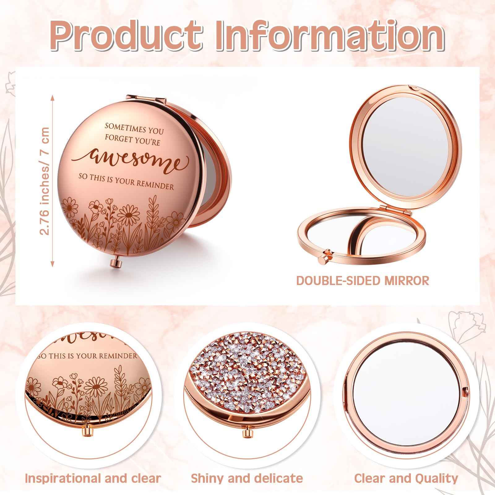 CroBlissful 10 Sets Christmas Women Gifts Inspirational Compact Mirror Makeup Rhinestone Purse Double Sided Folding Mirror with Gift Cards for Women Party Favors Nurse Adults