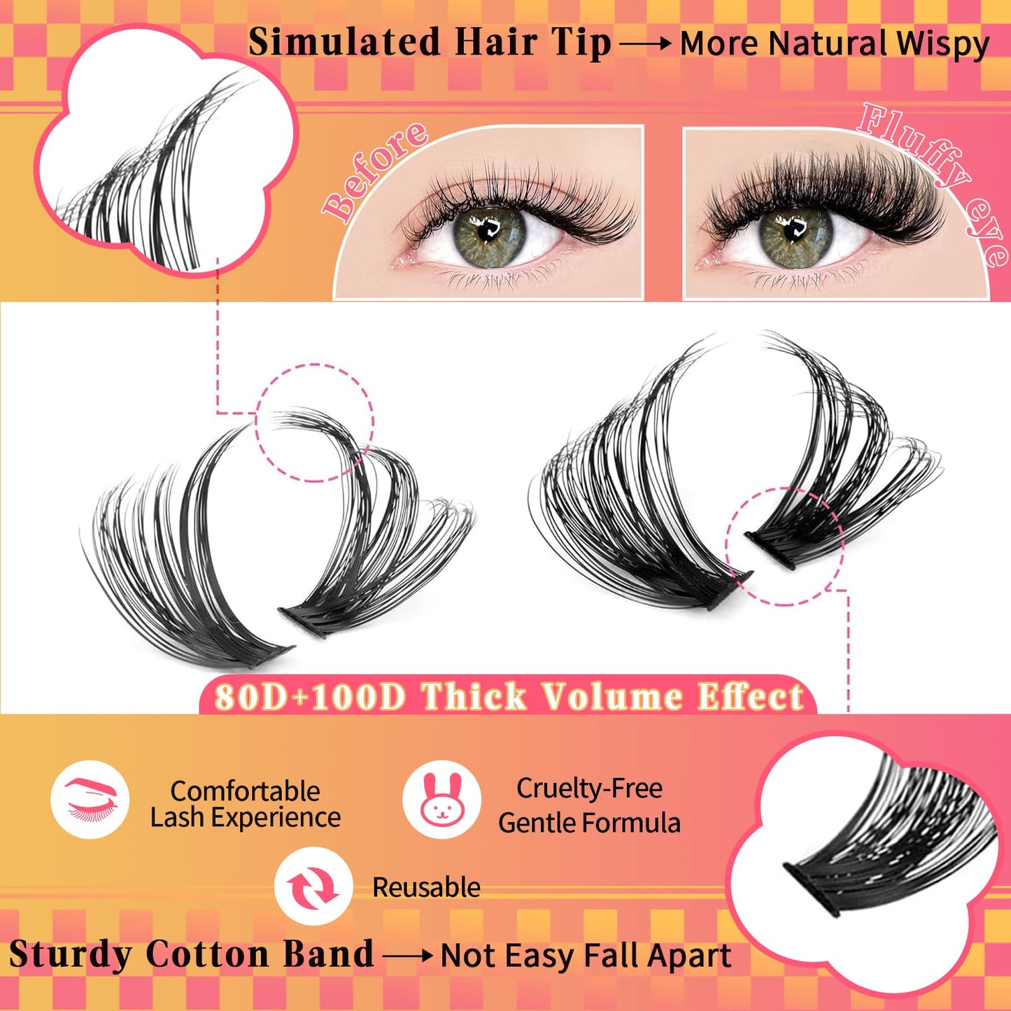 DIY Fluffy Lash Extension Kit 80D+100D 288pcs 10-16MM Volume Lash Clusters Kit with Lash Bond and Seal Individual Lashes D Curl Cluster Lashes, Lash Cluster Remover and Lash Applicator by TMIELYBS