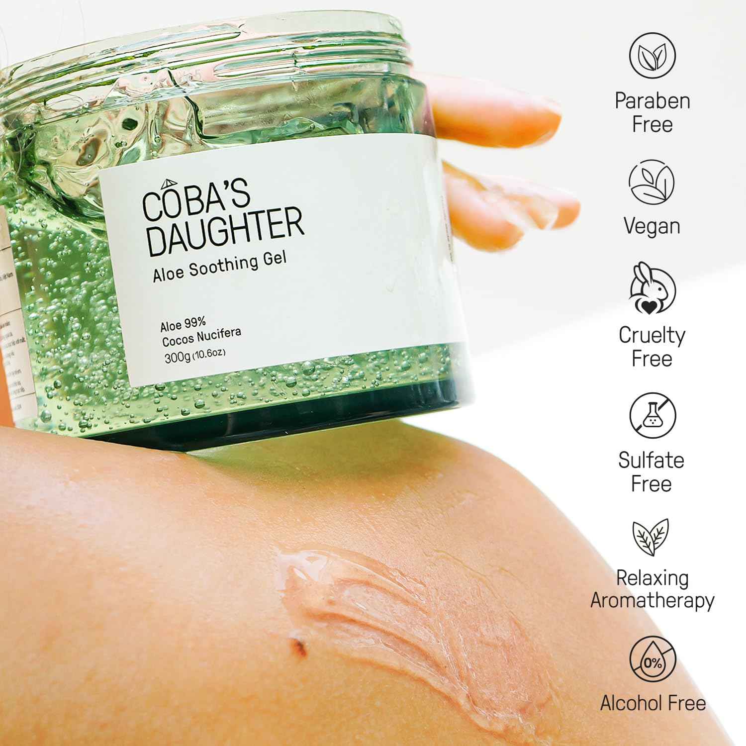 COBA'S DAUGHTER 99% Pure Aloe for Sunburn Relief & After Sun Recovery| Coconut Scented Aloe Vera Gel |Organic Aloe Vera Gel for Face & Body - Hair Hydration & Cooling Lotion (10.6 oz)