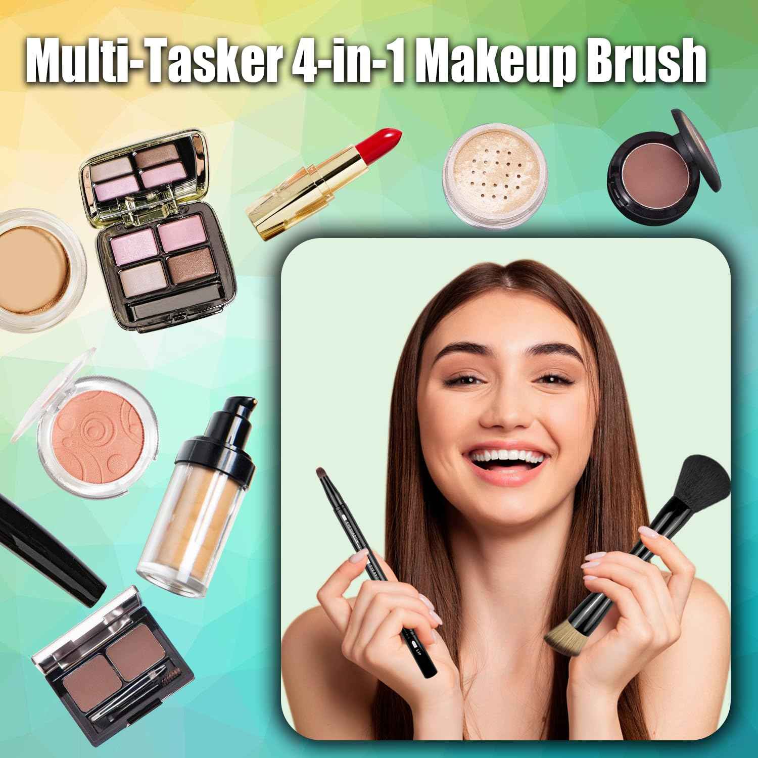 2 Pack 4 in 1 Makeup Brush, Travel Makeup Brush Set with Case, Foundation Brush, Concealer Brush, Eyeshadow Brush Set, Screw Brush, Lip Brush for Foundation, Concealer, Powder Liquid