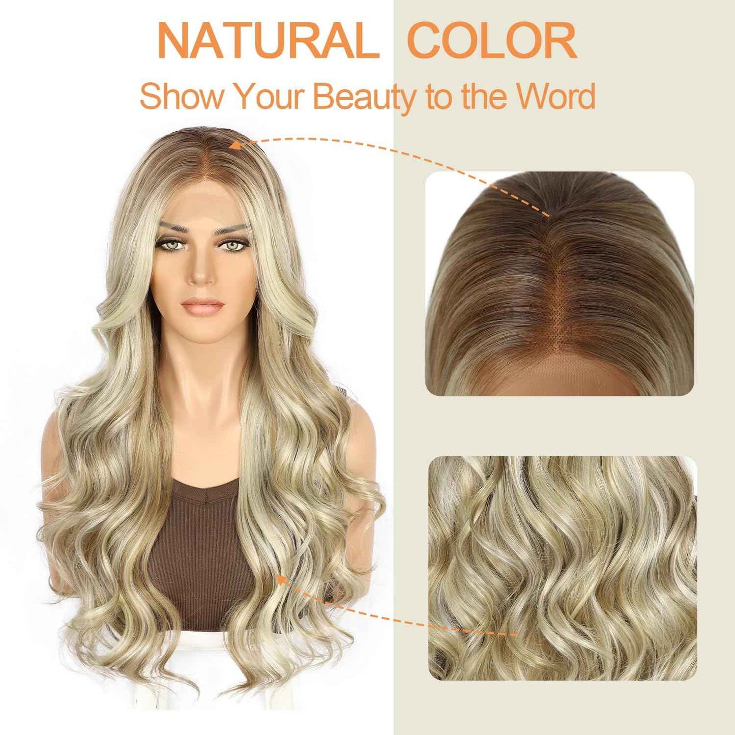 SAPPHIREWIGS Blonde Synthetic Lace Front Wig Ash Blonde Highlight 13×4 Loose Body Wave Wig Glueless Lace front Wigs for Women Pre Plucked Hairline Heat Resistant Wig for Daily Party Wigs 26inch