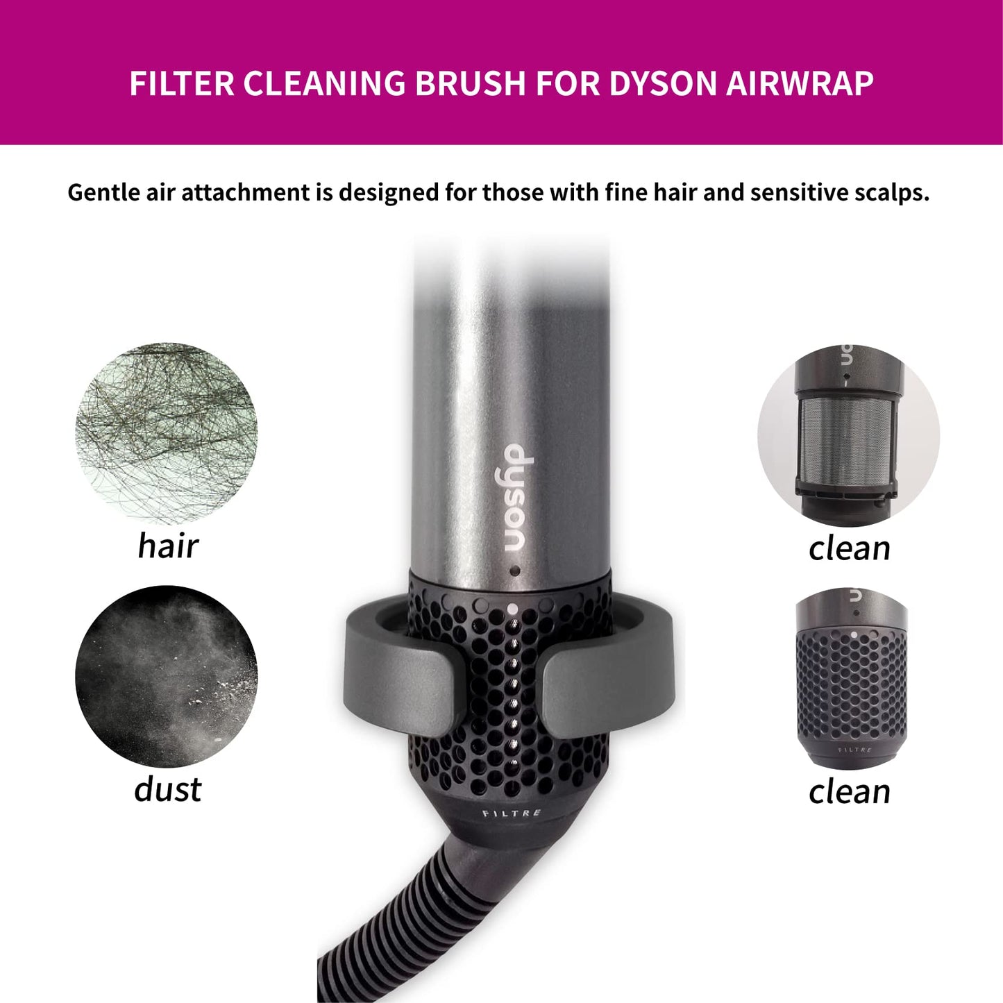 Filter Cleaning Brush Compatible with Dyson Airwrap Styler HS01 HS05, Filter Cleaning Brush Attachment for Dyson Airwrap