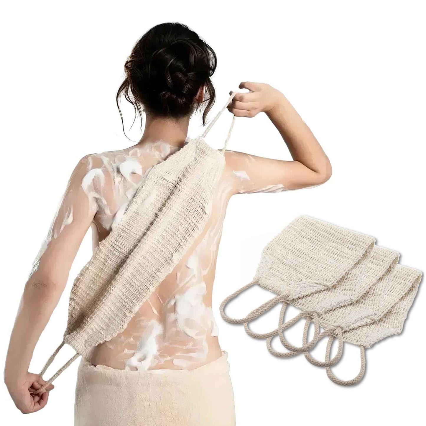 MARRASSA Natural Sisal & Ramie Exfoliating Body Scrubber for Shower with Handle（3 pcs） - Deep Cleanse Back Scrubber, Scrub Spa Tool for Glowing Skin & Whole Body Care (3pcs)