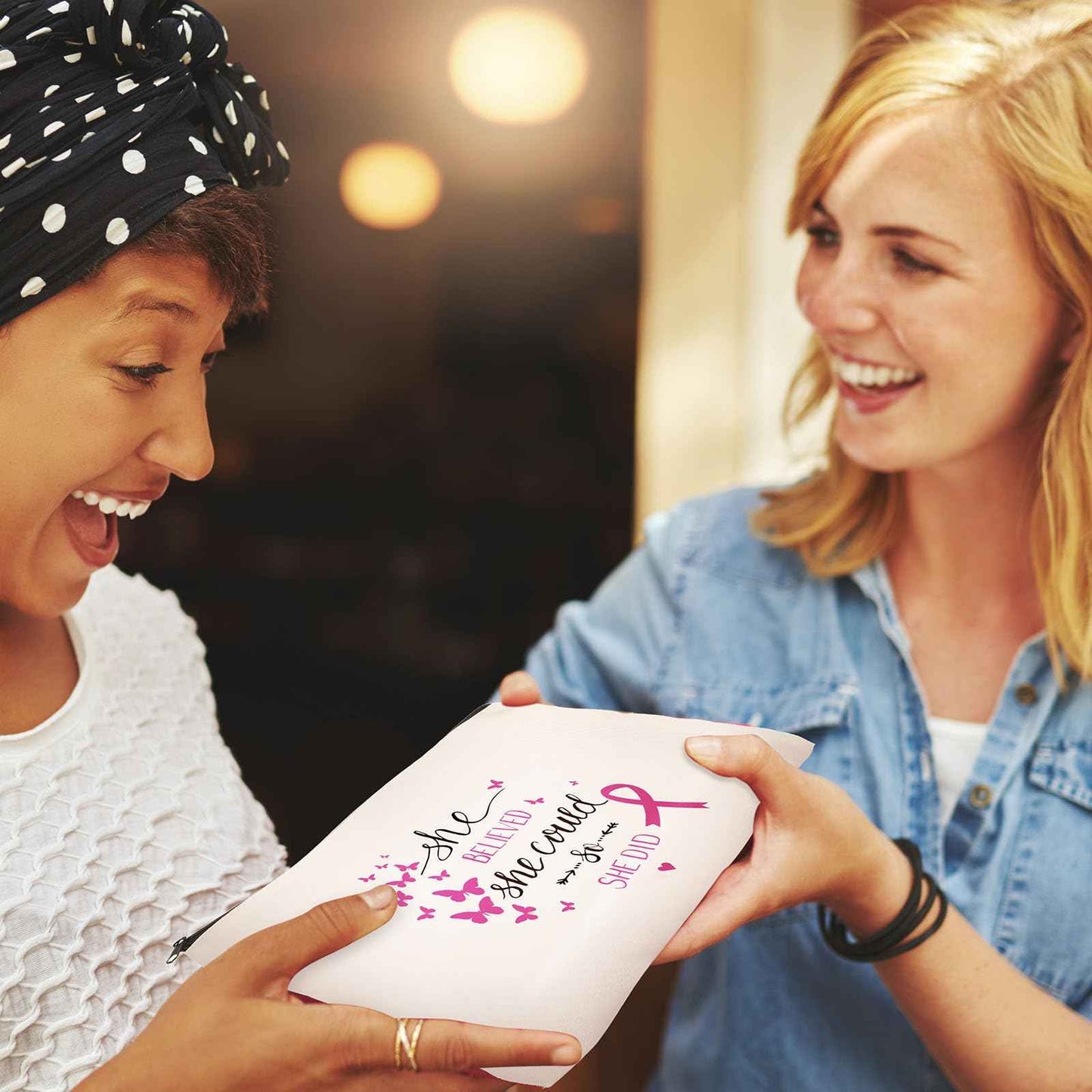 Breast Cancer Awareness Bag Pink Ribbon Travel Makeup Pouch Breast Cancer Cosmetic Pouch Portable Canvas Breast Cancer Gift Bag for Vacation Travel Women Breast Cancer Awareness Party (24 Pcs)