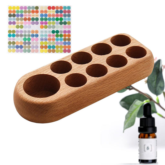 RoseFlower Wooden Essential Oil Display Storage Organizer Holder Stand - 9 Slots Red Oak Wood Rack - Holds up to 9 Aromatherapy Bottles - Ideal Gift Presentation Shelf