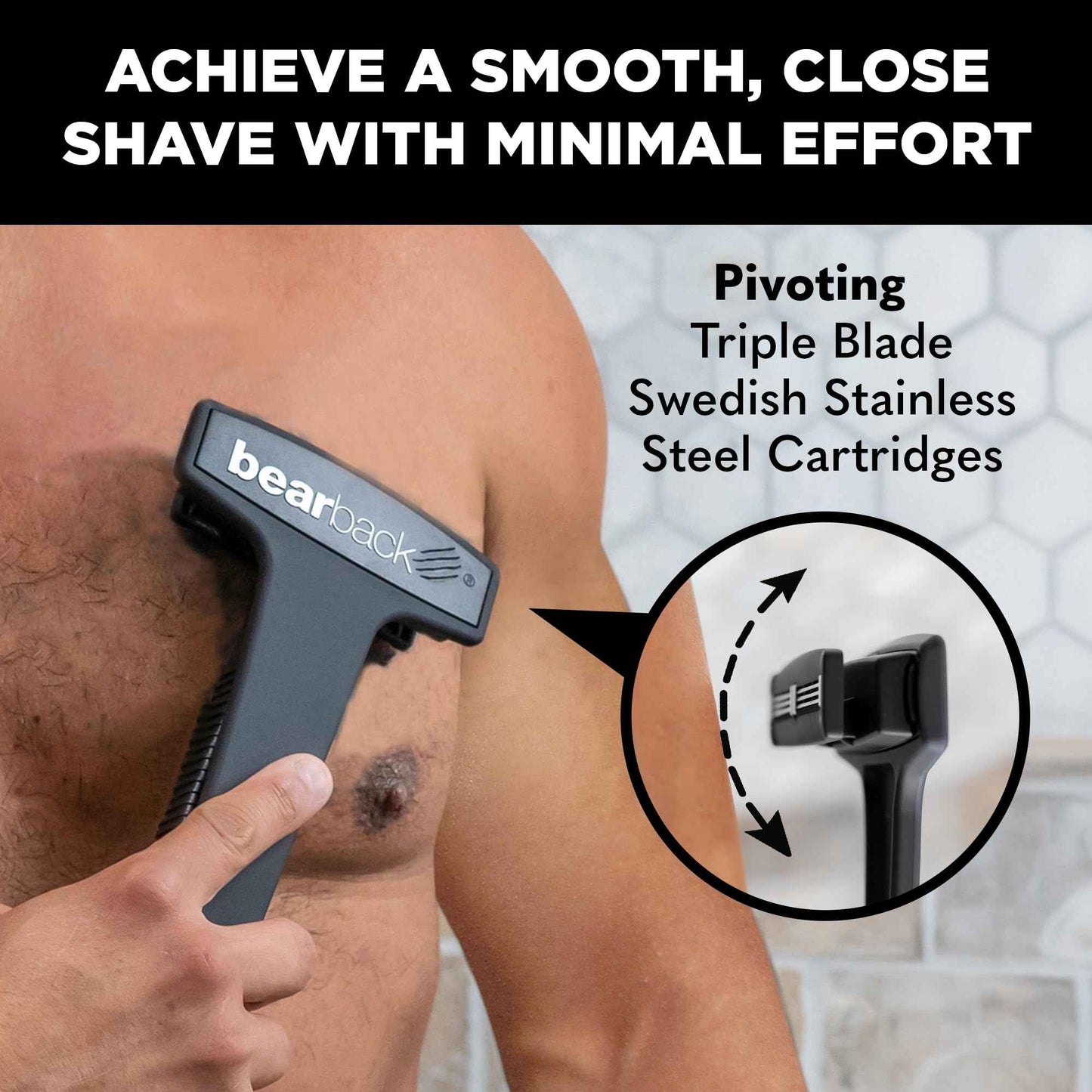 Bearback Shaver Cartridges – 4-Pack Refill Blades for Men’s Back Shaver – Triple Stainless Steel Pivoting Heads – Fits Bearback Handle & Grooming System