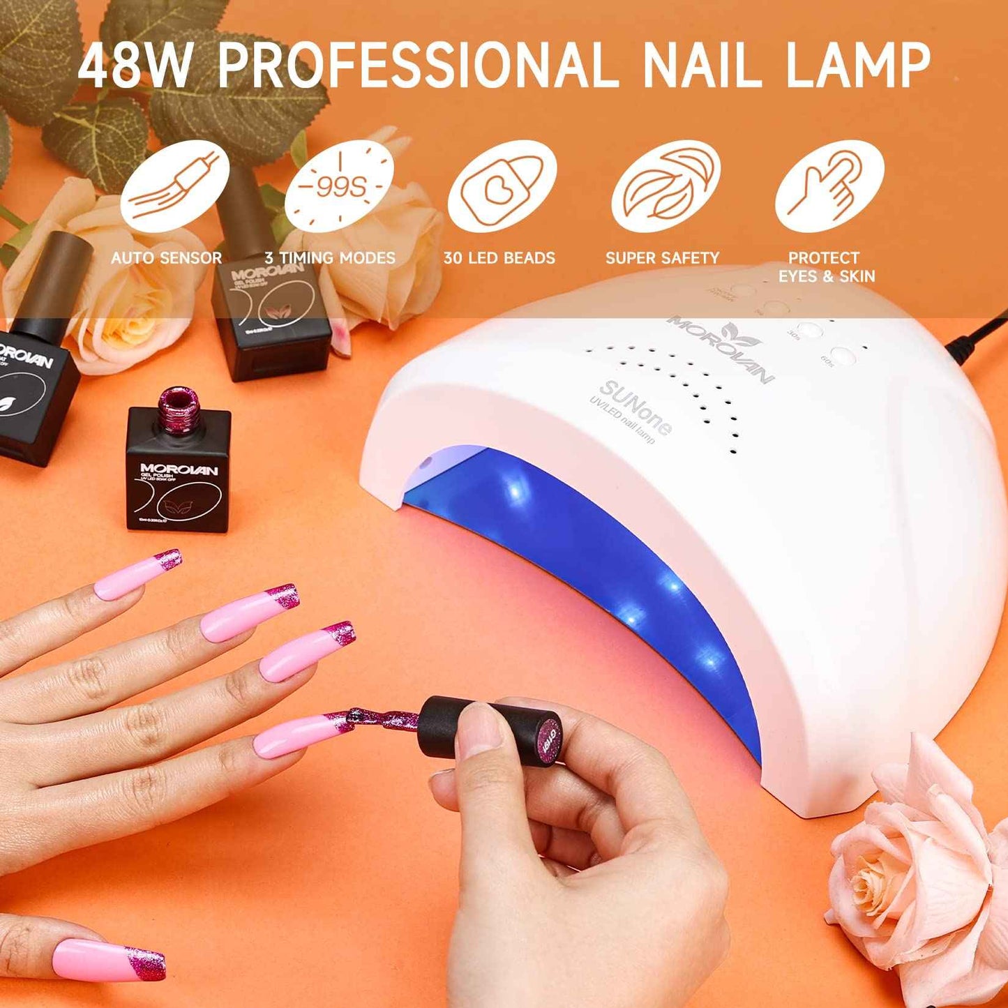 Morovan Gel Nail Polish Set - 36 Colors With UV Light, 48W Lamp, Base & Top Coats, Tools, Pure & Glitter Soak Off Kit, Large Capacity Manicure Starter Set, Gifts for Women