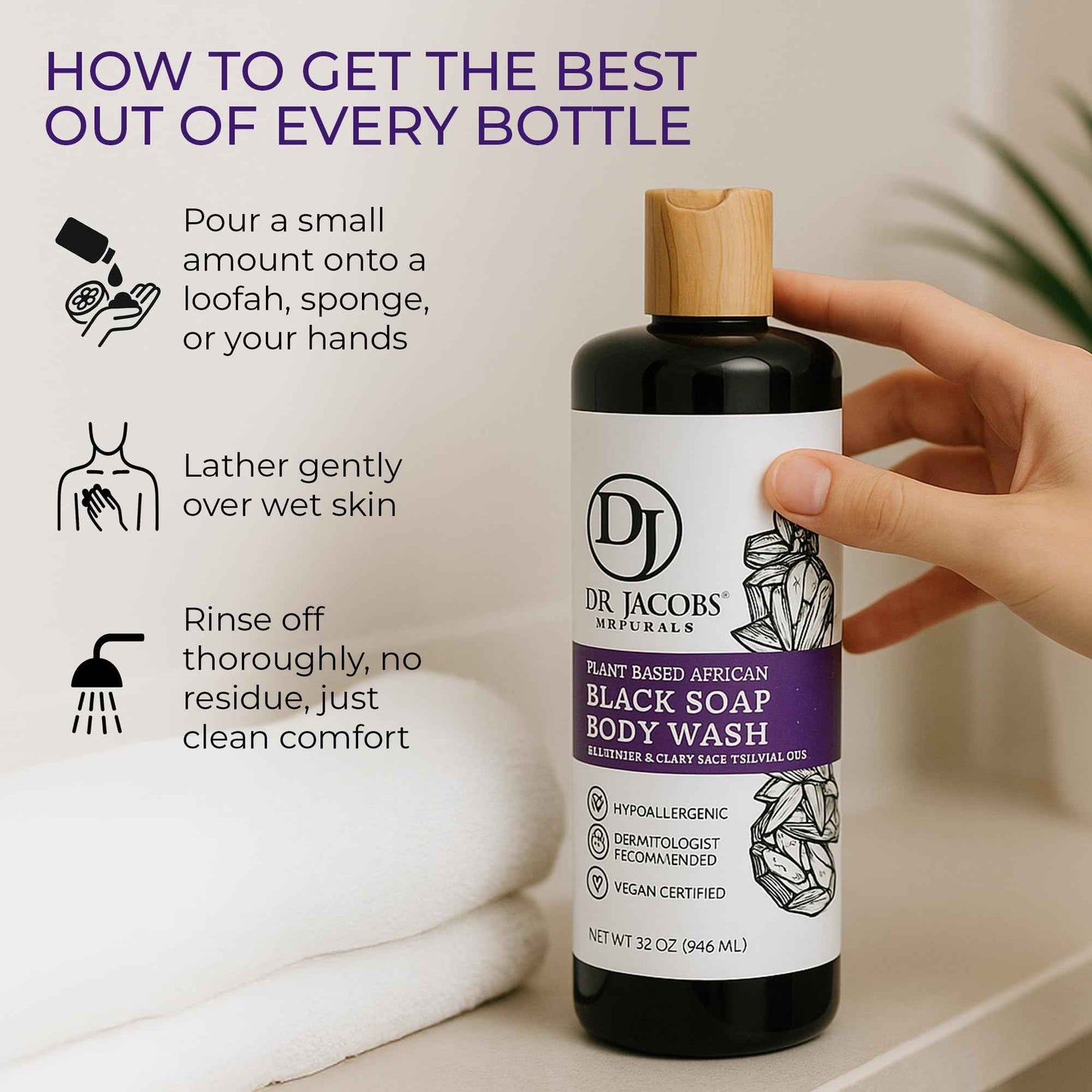 Dr Jacobs Naturals Authentic African Black Liquid Soap with Lavender & Sage Scent All-In-One Face Wash, Sensitive Skin Body Wash, Shampoo, Shaving Soap | Moisturizing and Nourishing Formula 32oz 2pk