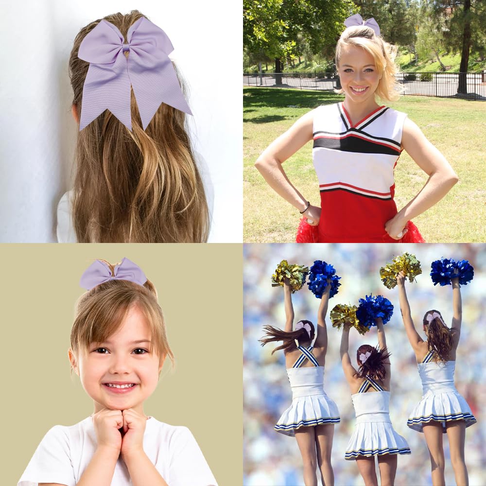 Large Cheer Bows for Cheerleaders Light Purple Hair Bows for Girls Softball Hair Bows Teen Girls College Sports Elastic Ponytail Holder School Cheerleading Hair Accessories 8 Inch Bows for Girls 2 Pcs