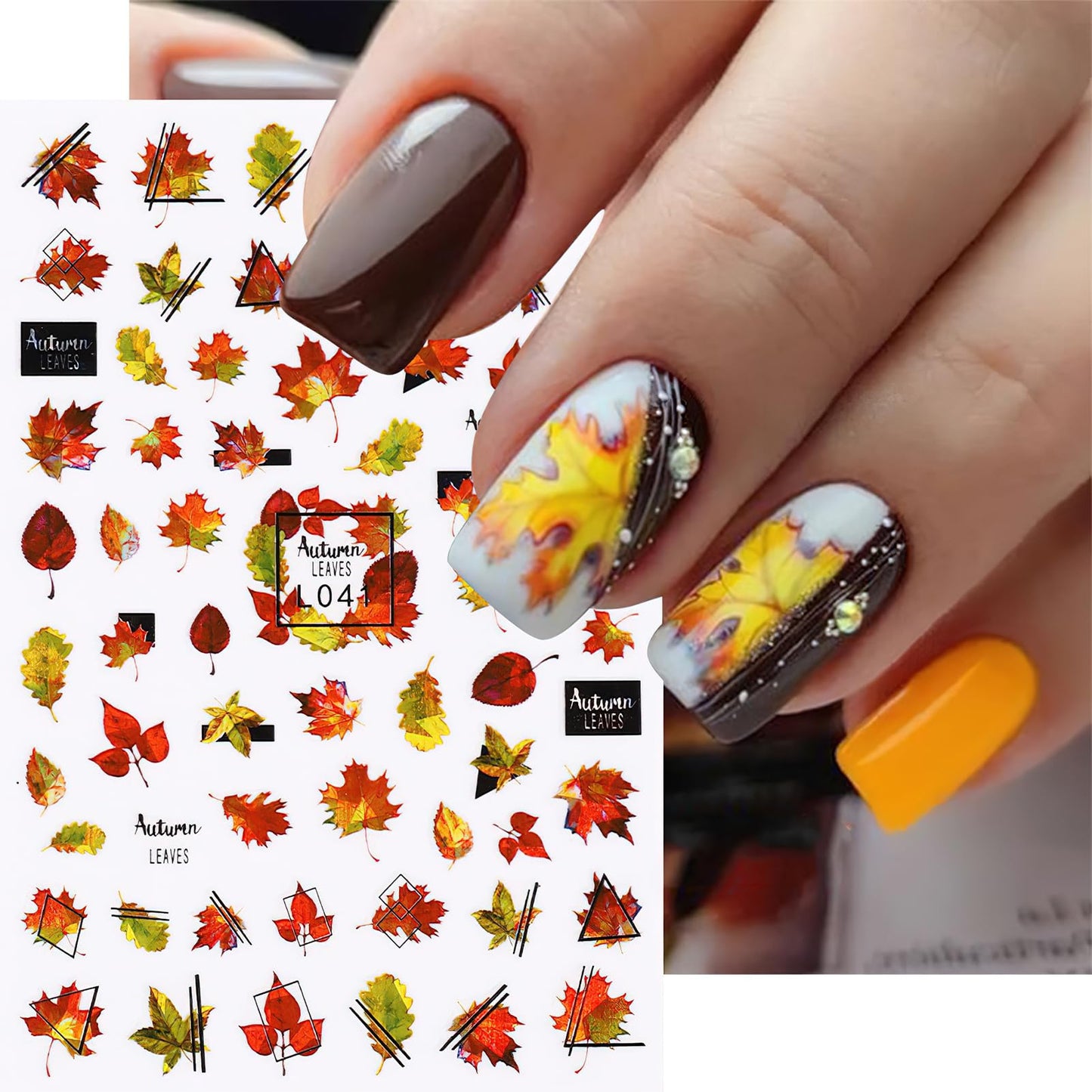 5 Sheets Fall Nail Art Stickers Laser Maple Leaf Nail Decals 3D Self-Adhesive Autumn Leaves Nail Supplies Holographic Thanksgiving Shining Decals for Nails Autumn DIY Manicure Decoration Accessories