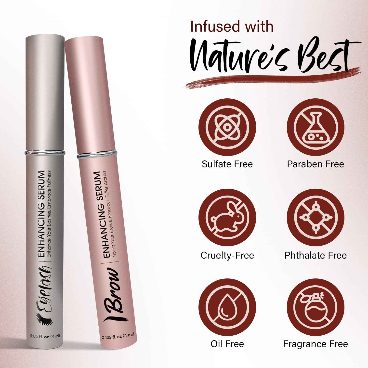 Herbishh Eyelash & Eyebrow Enhancing Serum – Nourishing Duo for Fuller-Looking Lashes & Brows, Safe for Lash Extensions, Fragrance-Free, Travel-Friendly Duo, 0.135 fl. oz each