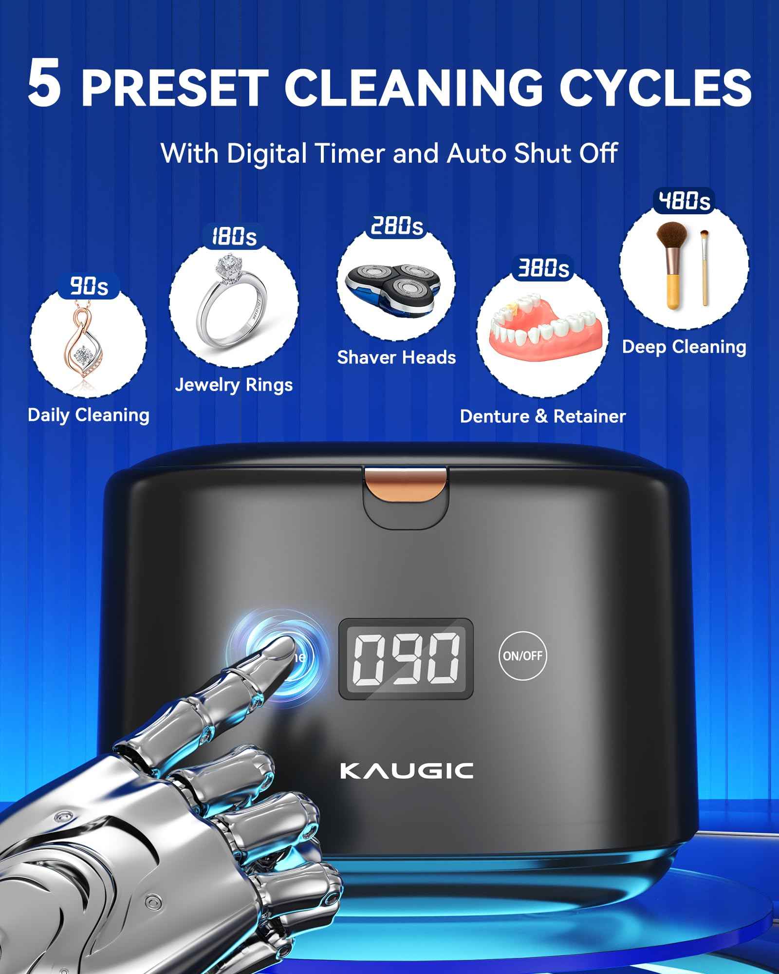 Ultrasonic Retainer Cleaner with Upgraded MCU, 30W/45kHz, 230ML Portable Ultrasonic Cleaner for Retainers, Mouth Guards, Dentures, Invisalign, Jewelry -Black