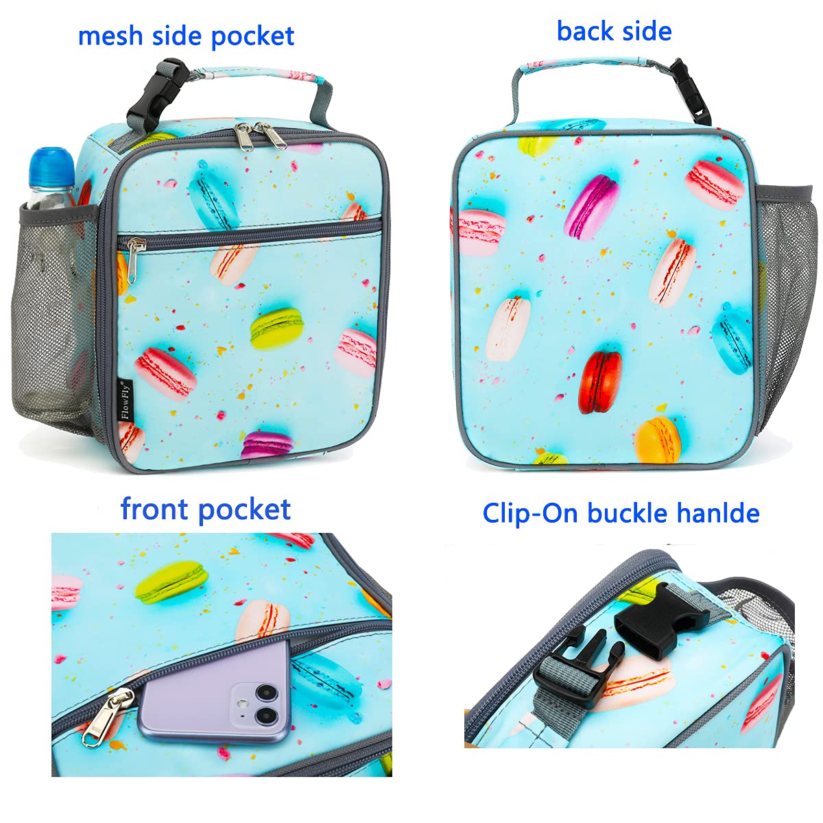 FlowFly Kids Lunch box Insulated Soft Bag Mini Cooler Back to School Thermal Meal Tote Kit for Girls, Boys, Biscuits