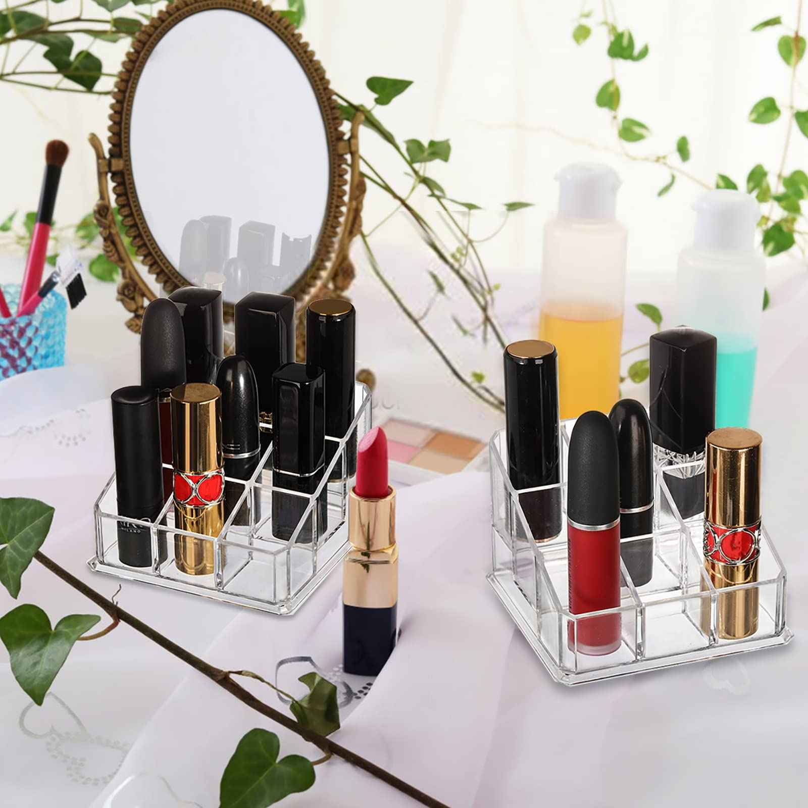 Foraineam 6 Pack Lipstick Holder Organizer, 9 Spaces Clear Lip Stick Storage Stand Container, Small Cosmetic Beauty Makeup Display Cases for Lipsticks, Lipgloss, Brushes, Bottles
