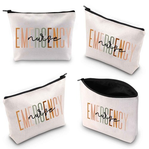 BLUPARK Emergency Nurse Makeup Bag ED ER Nurse Gift Emergency Room Gift New Nurse Gift Nursing Graduate Gifts Future Nurse gift, Off White(Emergency Nurse)