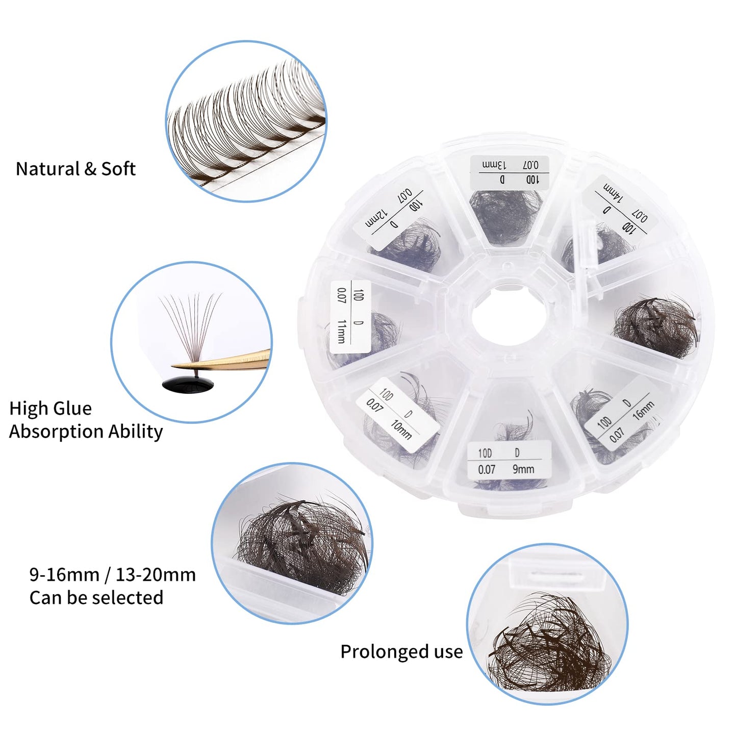 Volume Lash Extensions 10D Brown Premade Fans 500 PCS 0.07mm 9-16mm Mixed C/D Curl Short Stem Premade Volume Eyelash Extensions Pointed Base Fans by WENDY LASHES (500PCS-10D-0.07-D, 9-16mm MIXED)