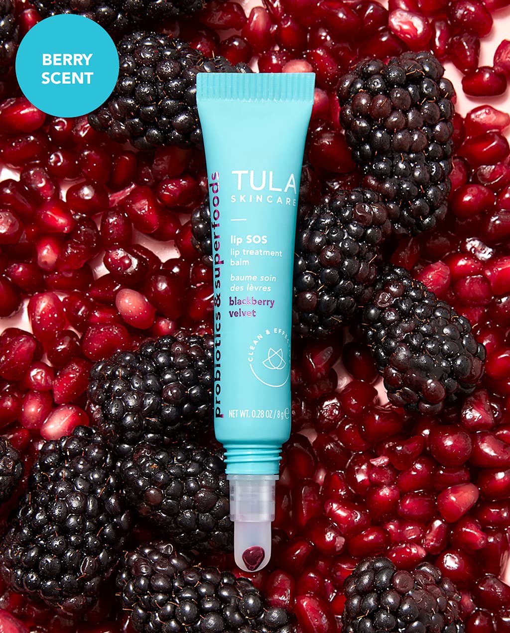 TULA Skin Care Lip SOS - Lip Treatment Balm that Plumps, Smooths & Hydrates lips with a Glossy Tint, Blackberry Velvet, 0.28 oz.