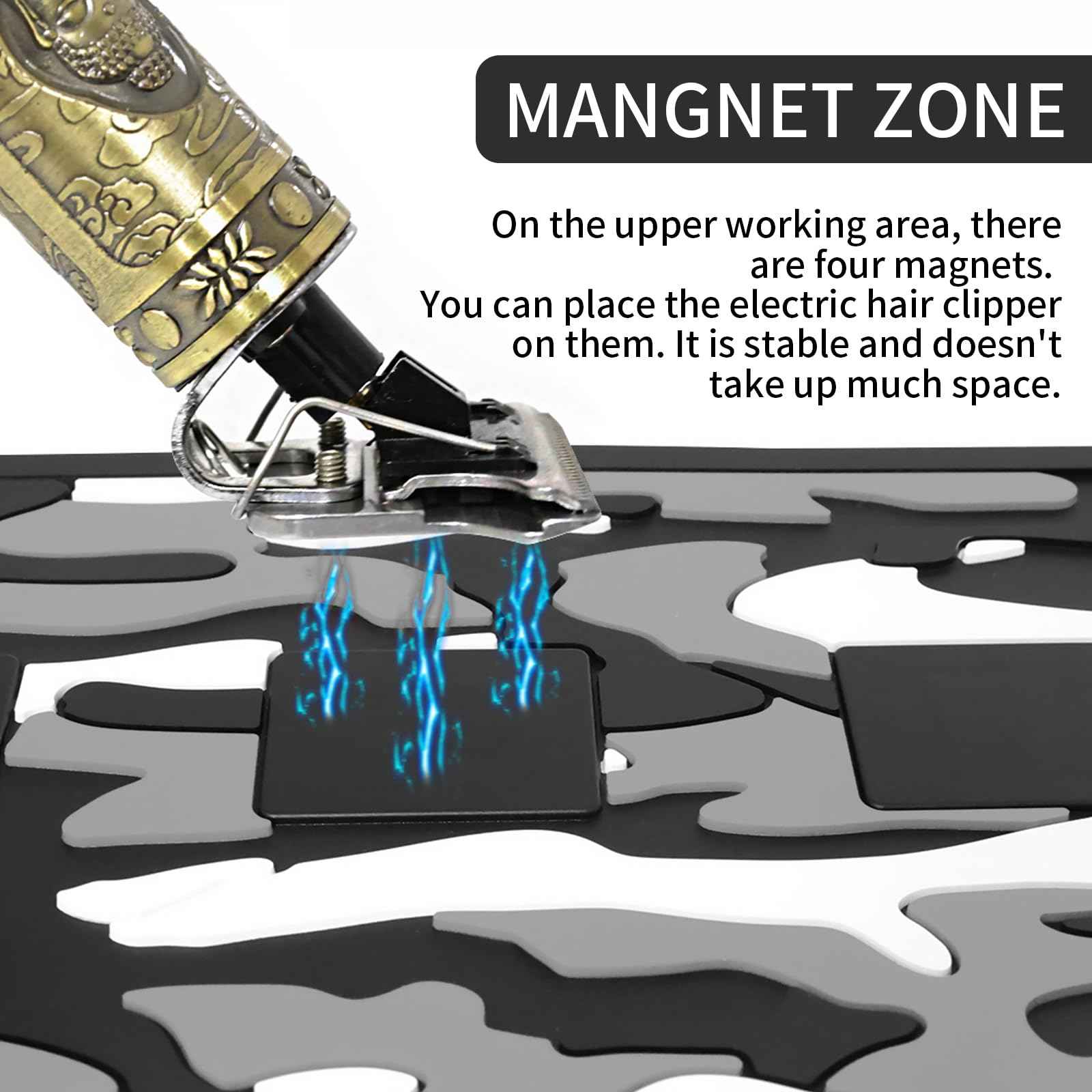 Barber Magnetic Mats,Anti-Slip Flexible Rubber Scissors Salon Mat,11.8Wx17.7L Tools Countertop Silicone Heat Resistant Styling Tools Magnetic Organizer Mat Magnetic Hair Clippers Mat (Black)