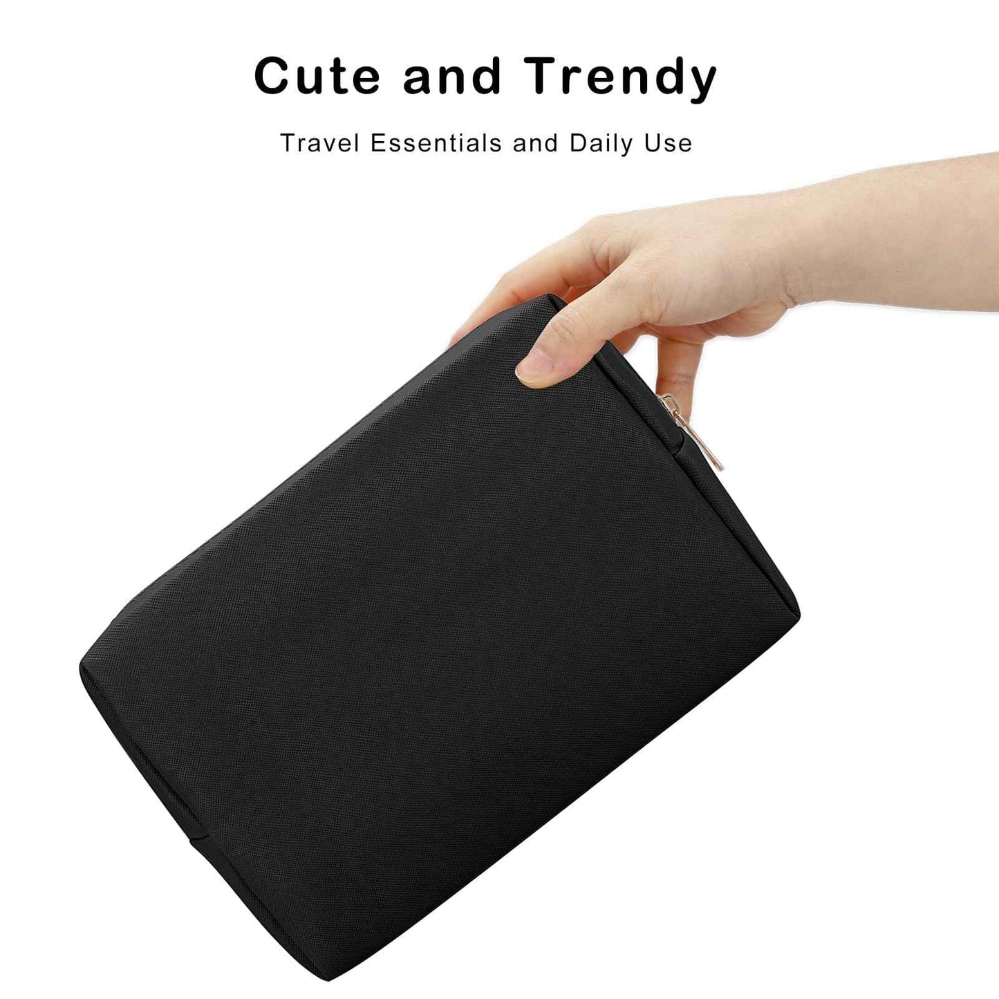 DOB SECHS PU Leather Cosmetic Bag Portable Toiletry Bag for Daily Use Cosmetic Organizer Water-resistant Make up Organizer Light Weight Travel Makeup Bag Cosmetic Pouch (Black, L)