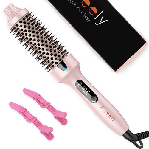 AISEELY Thermal Brush Curling Iron, 1.5 Inch Ceramic Heated Round Brush, Curly and Straight Hair, 6 Temperature Settings, Negative Ion Less Damage, Dual Voltage Hair Tools, Pink