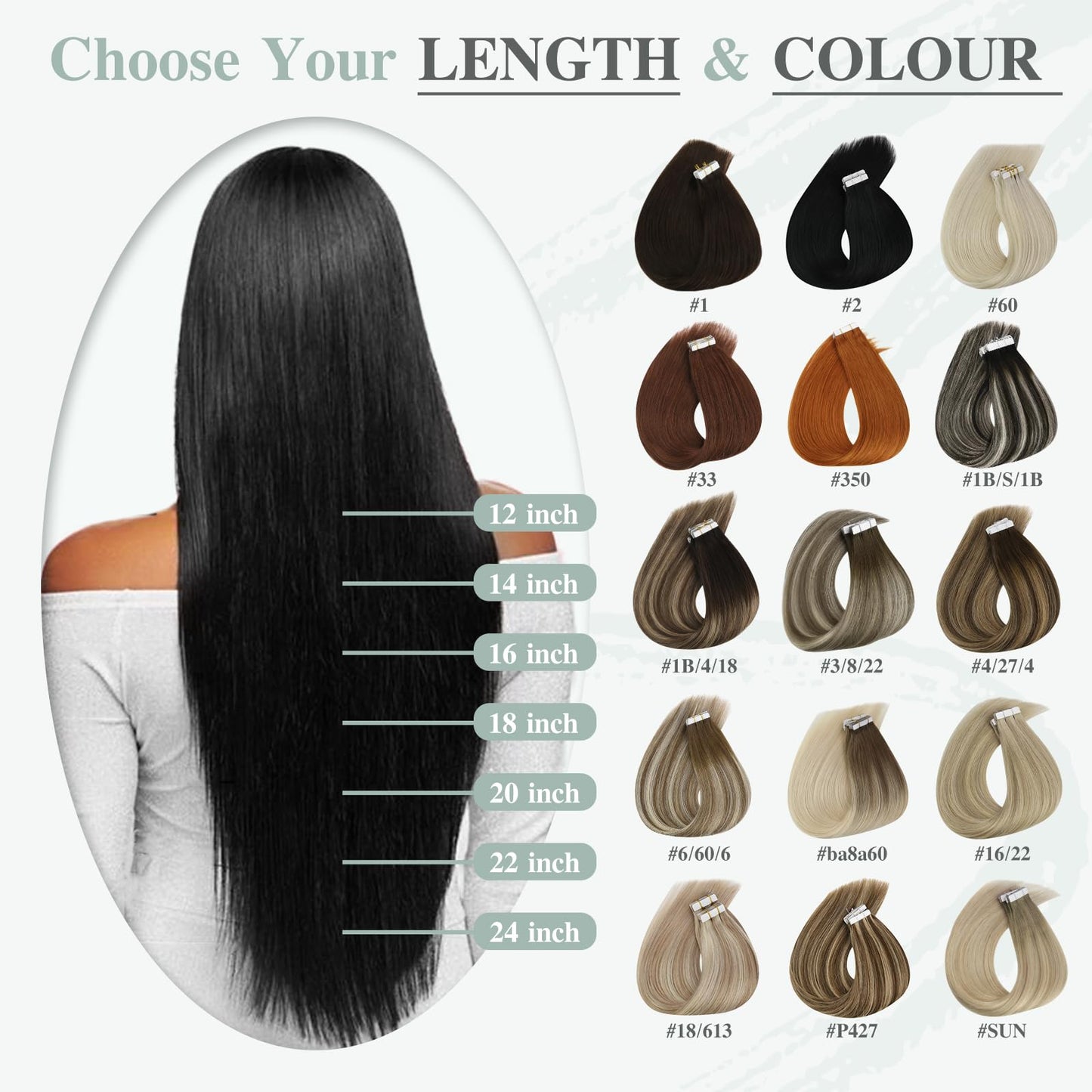 Ve Sunny Tape in Hair Extensions Balayage Tape in Hair Extensions Human Hair Natural Black Ombre Dark Brown with Ash Brown Hair Extensions Tape in Remy Hair Extensions 25g 10pcs 20inch