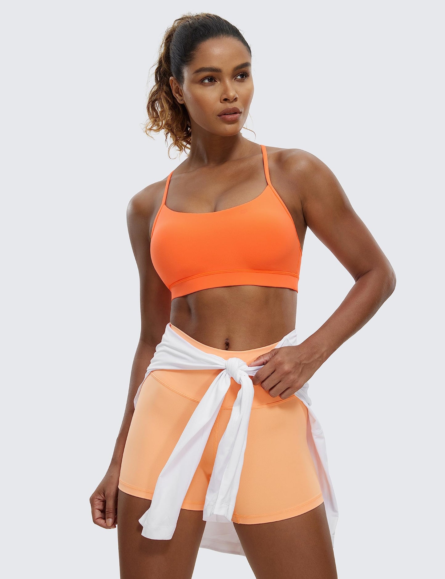 CRZ YOGA Butterluxe Womens Y Back Sports Bra - Padded Racerback Low Impact Spaghetti Thin Strap Workout Yoga Bra Neon Orange X-Small