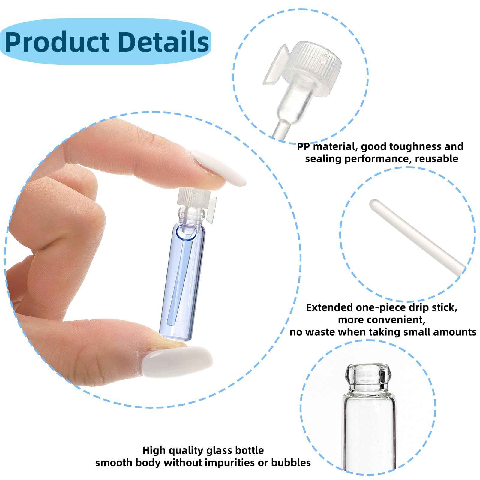 Mezchi 200Pcs Mini 1ml Clear Glass Perfume Sample Bottles with 5 Droppers, Empty Refillable Cologne Decant Bottles, Travel Tester Vials for Fragrance, Essential Oils, DIY Liquids