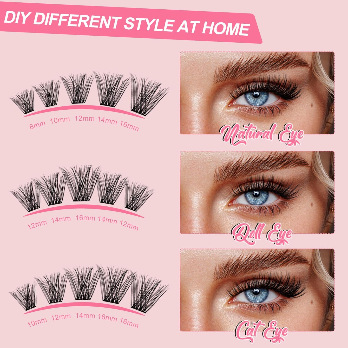 DIY Eyelash Extensions 78pcs Crislashes Mixed Eyelash Clusters 8-16mm D Curl Volume DIY Cluster Eyelash Extensions for Home Use(H-D Curl Mix8-16mm)